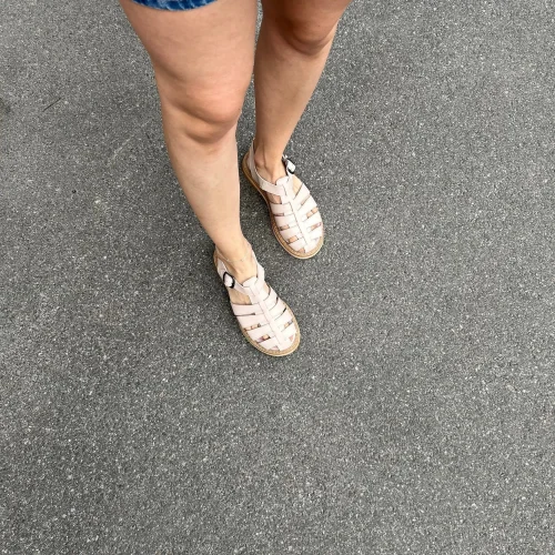 Leather Fisherman Sandals: Beige Closed Toe