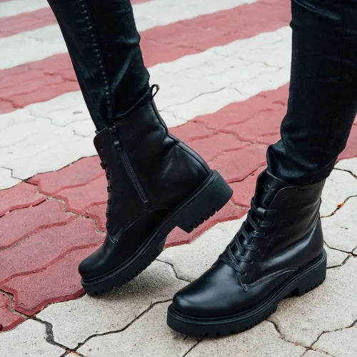 Women’s Black Leather Combat Festival Boots