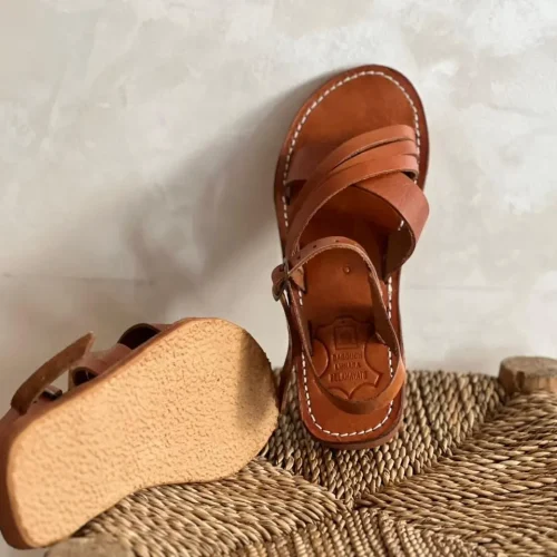 Women’s Brown Cross Strap Moroccan Flat Slides