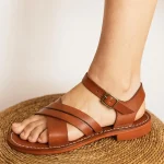 Women’s Brown Cross Strap Moroccan Flat Slides